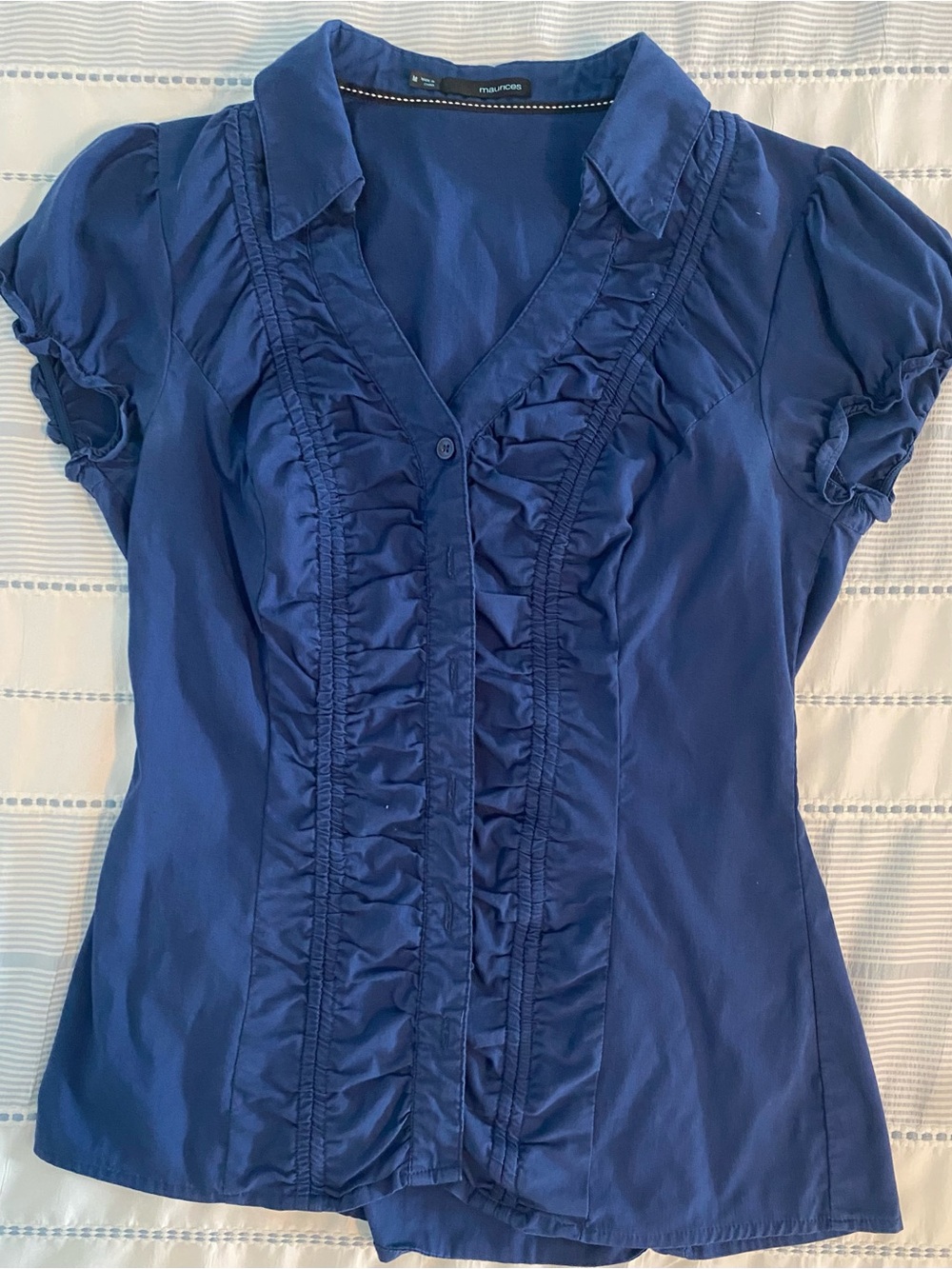 Maurices Royal Blue Ruffle-Front Short Sleeve Blouse